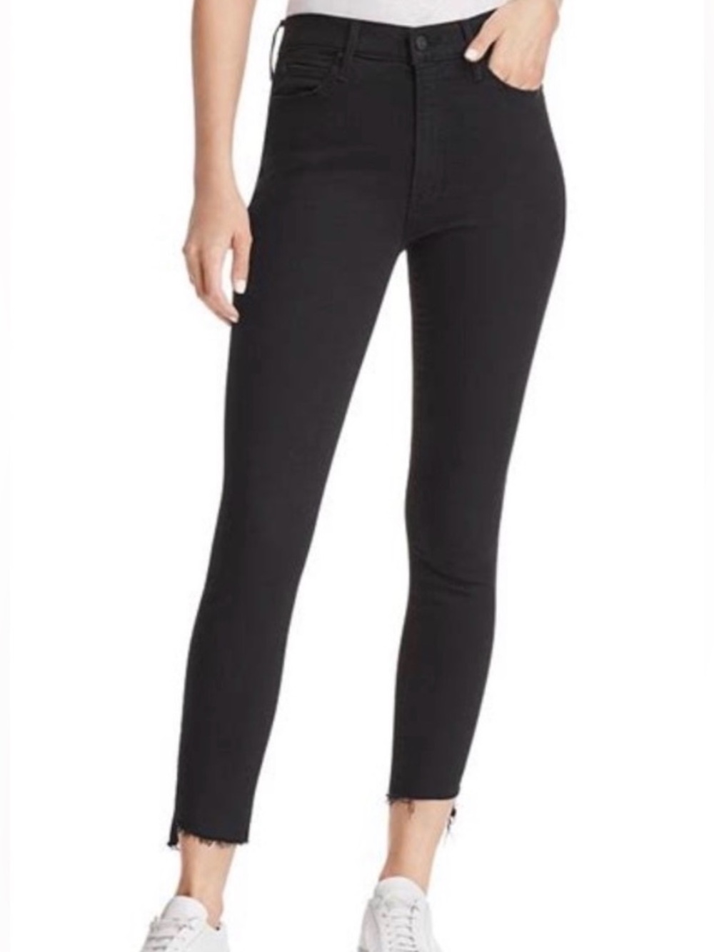 MOTHER Black Skinny Jeans with Raw Hem